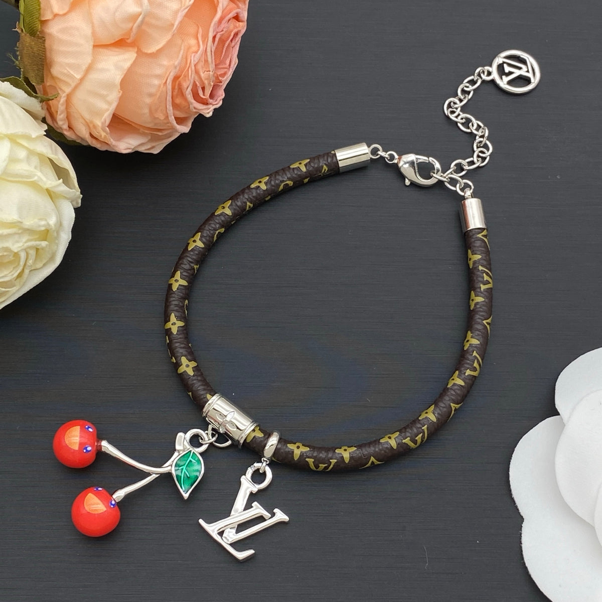 Cherry & Monogram Charm Bracelet