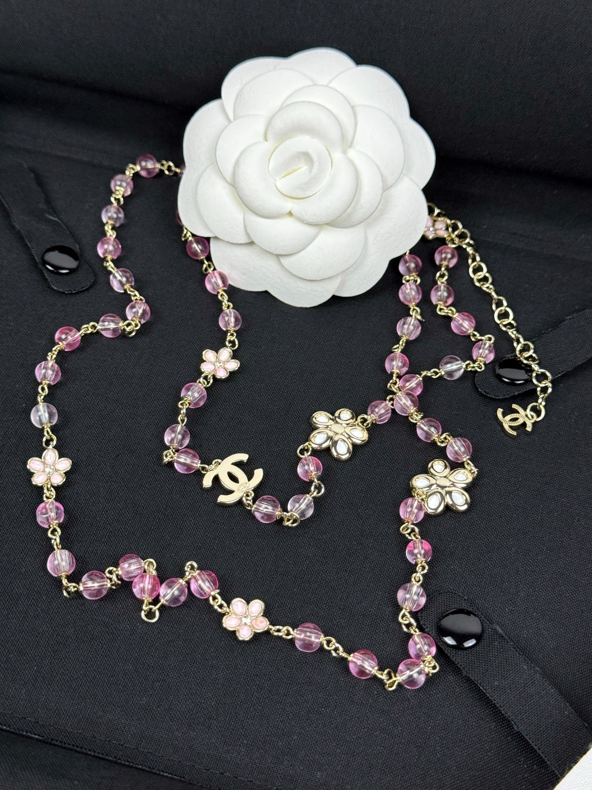 Colar comprido de camisola, pendente de resina floral rosa
