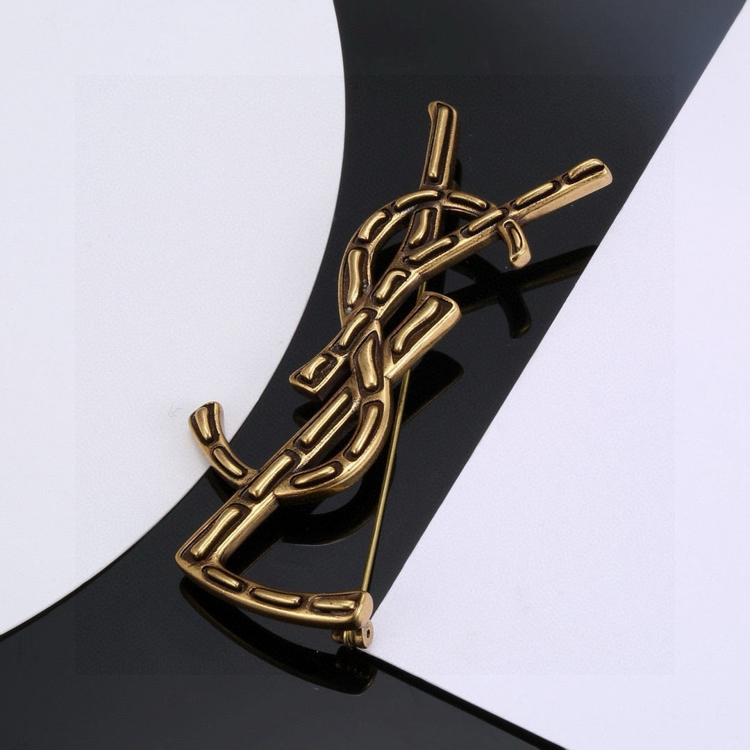 Outline Letter Brooch with Dark Inlay