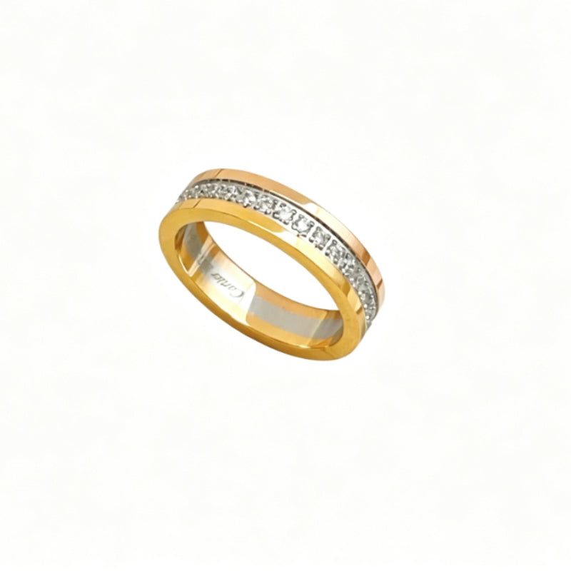 Gold-Tone Band Ring with Inset Pave Row