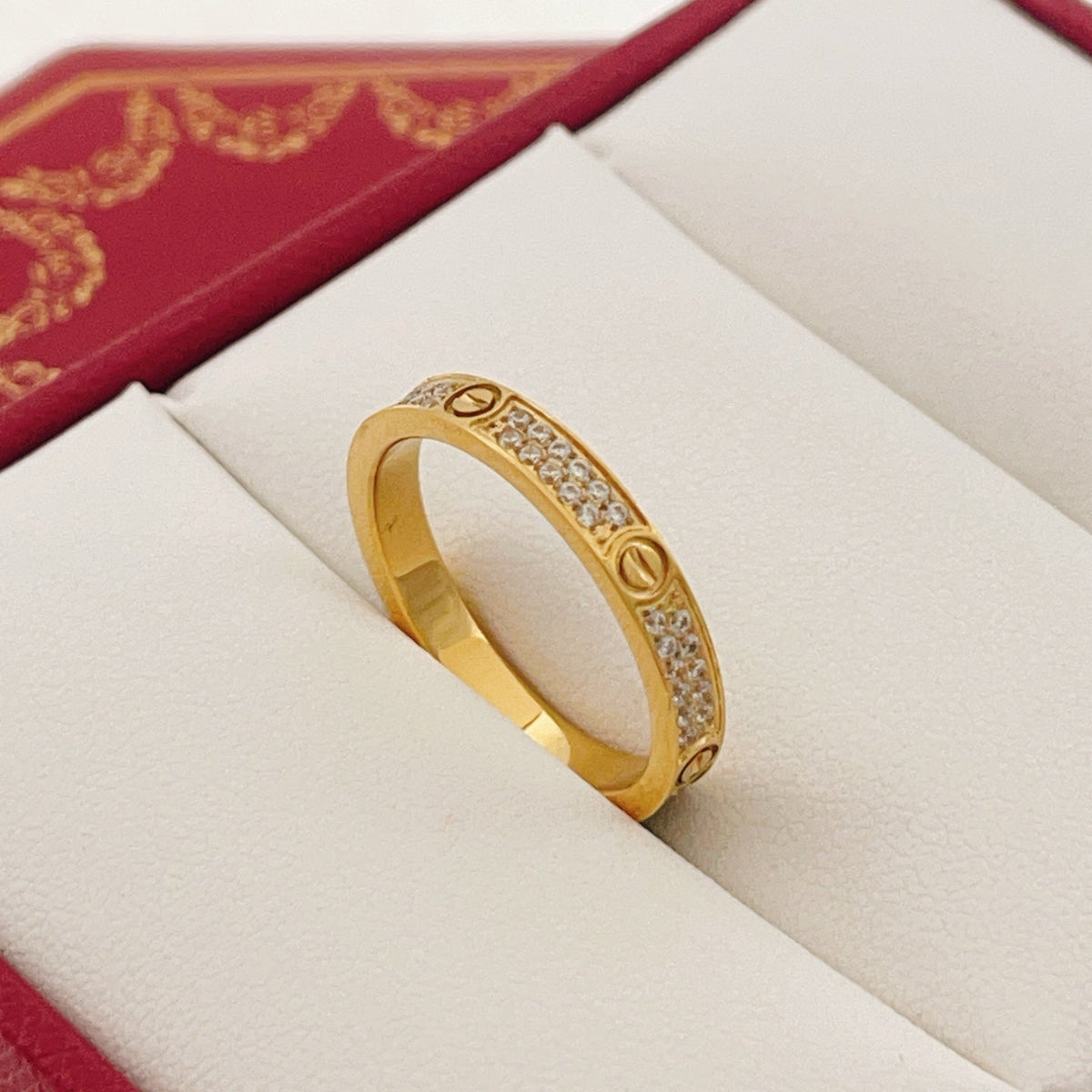 Pave Screw-Detail Slim Band Ring