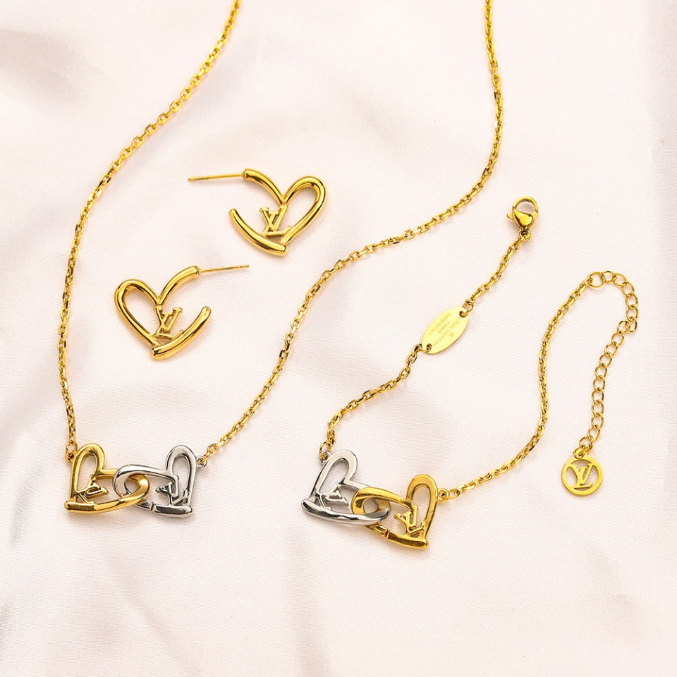 304 Stainless Steel Heart-Motif Earrings, Bracelet & Necklace Collection