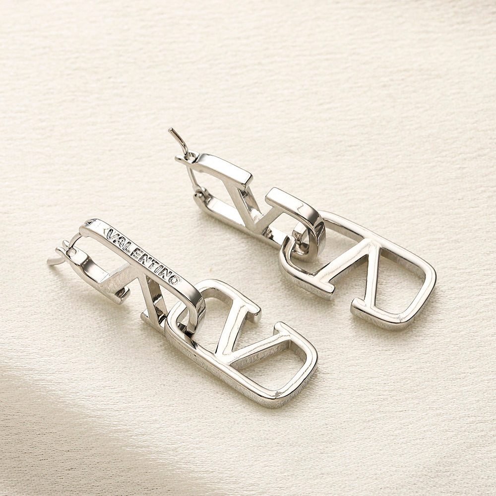 304 Stainless Steel V-Motif Charm Huggie Earrings