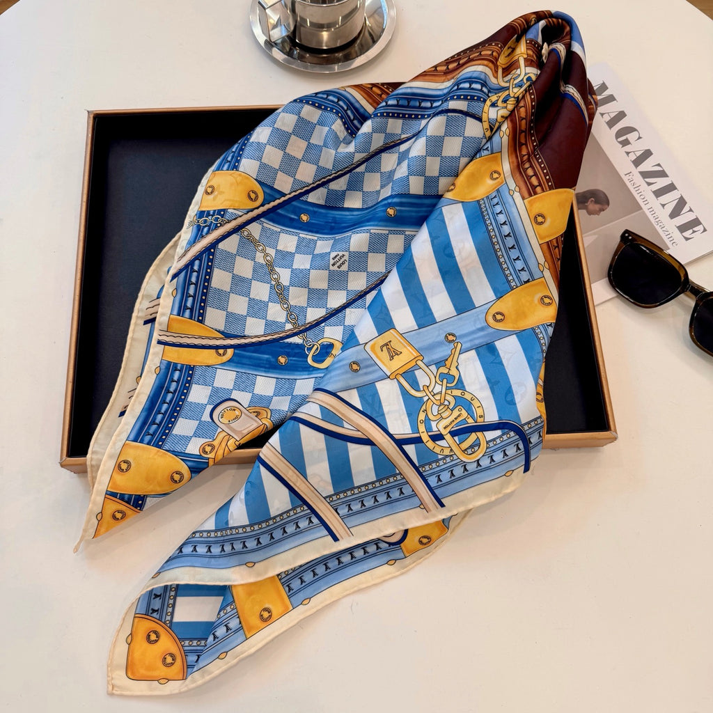 Foulard carré à imprimé damier et coffre - 90 x 90 cm