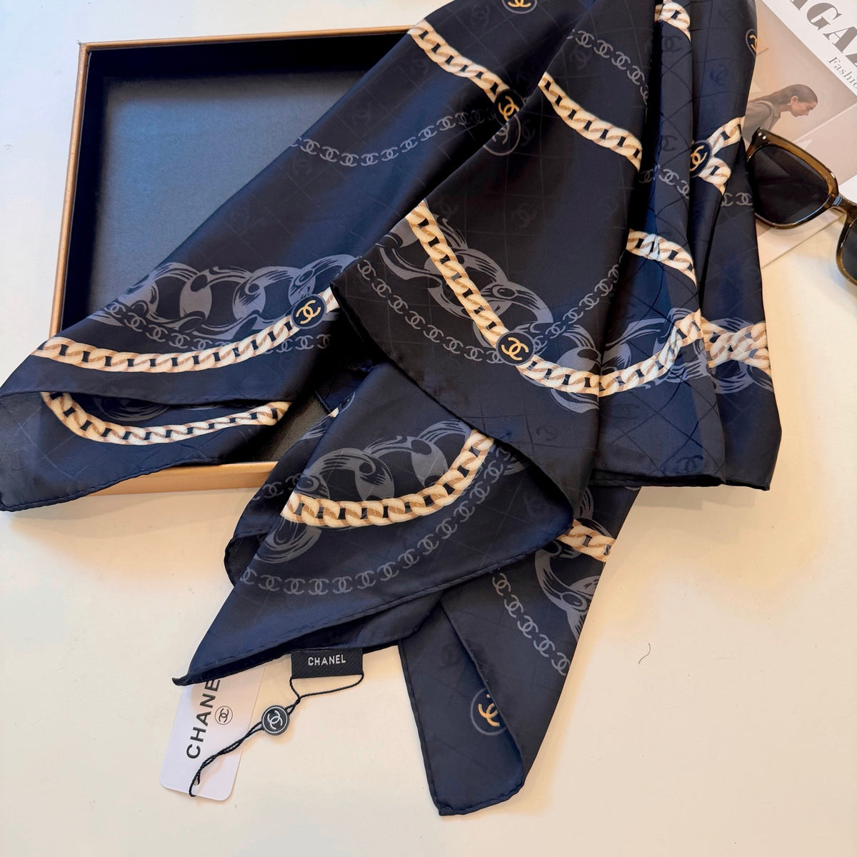 Chain Border Monogram Square Scarf - 90 x 90 cm