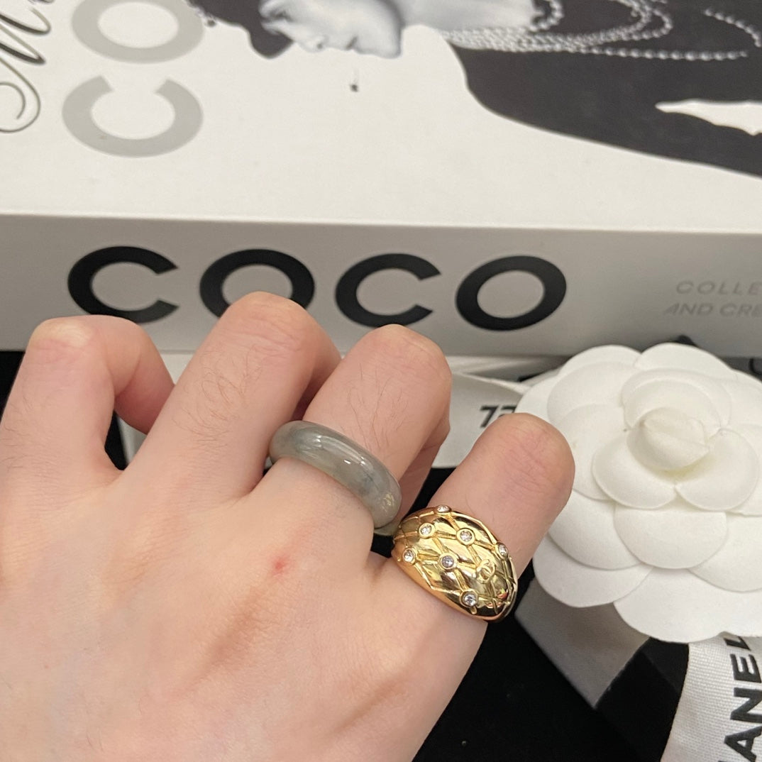 Wide Quilted Band Ring with Emblem