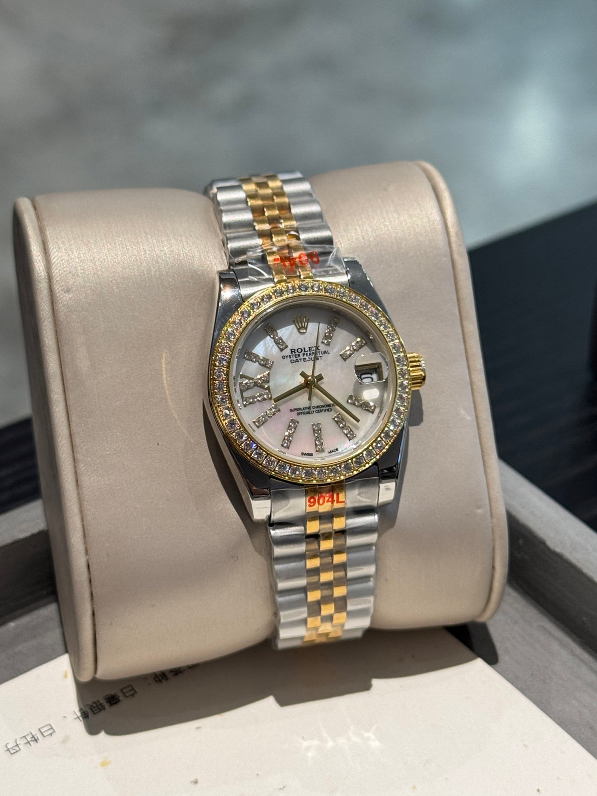 Two-tone bracelet watch with white dial