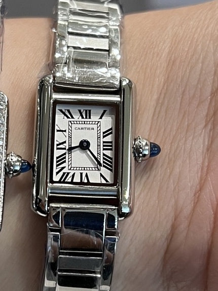 Silver-tone rectangular watch with plain bezel