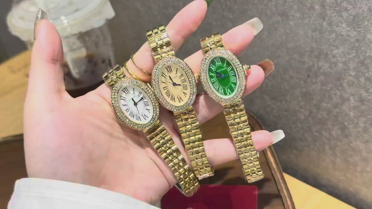 Oval Stone-Accent Bracelet Quartz Watch