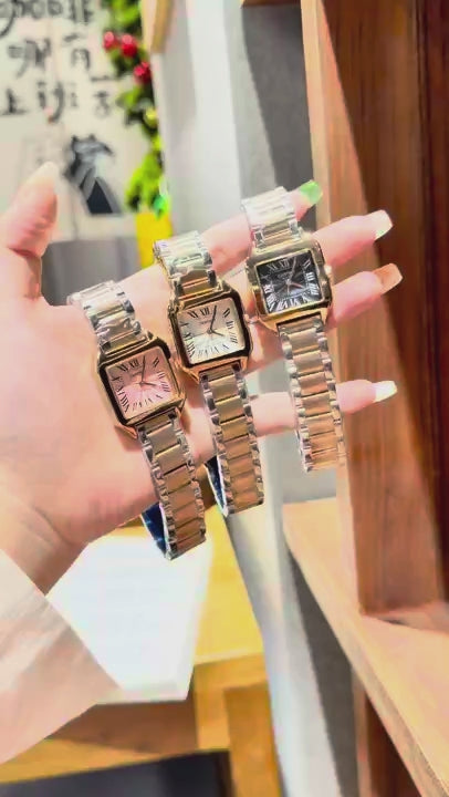 Petite Square Dial Two-Tone Bracelet Quartz Watch