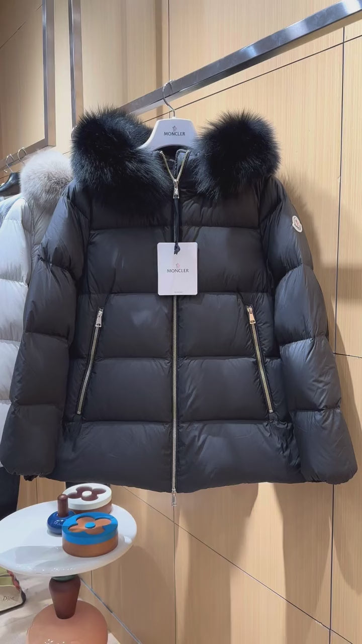 Women's Fur-Collar Hooded Down Puffer Jacket