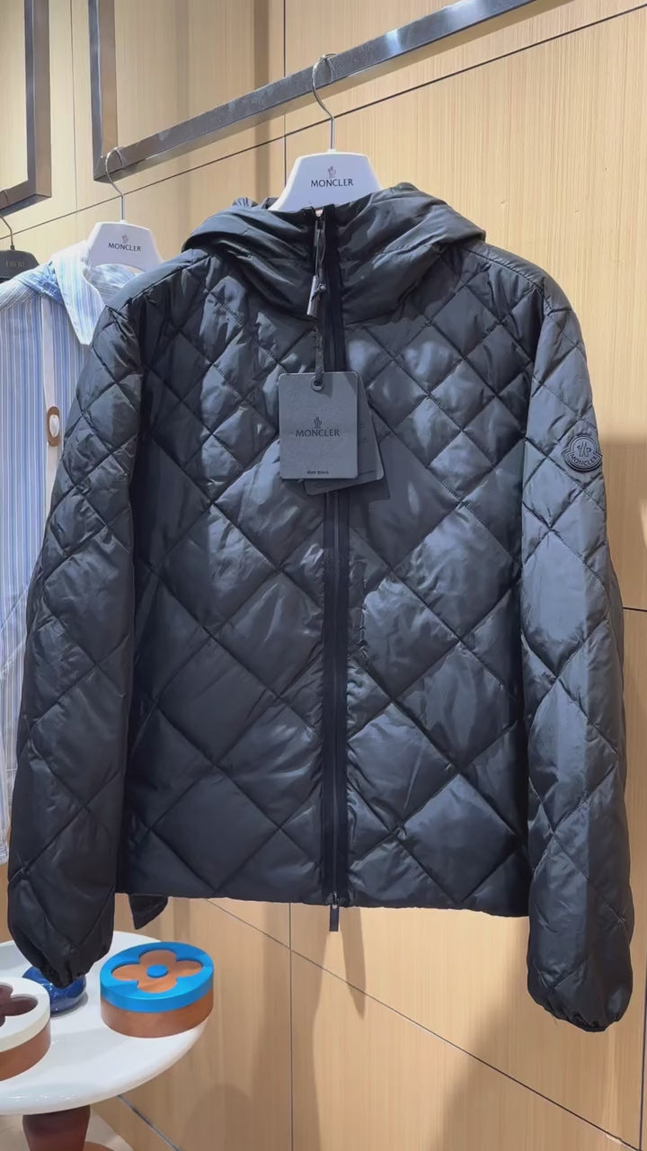 Lightweight Hooded Down Jacket with Quilted Panels