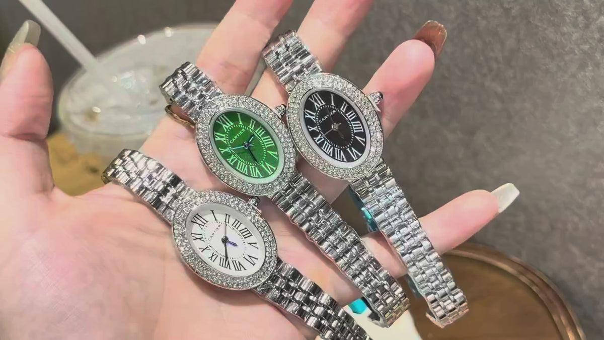 Stone-Accent Round Dial Quartz Watch