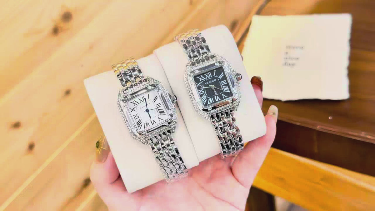 Silver-Tone Rectangular Dial Bracelet Quartz Watch