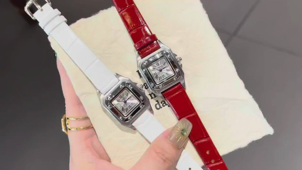Rectangular Dial Leather-Look Strap Quartz Watch