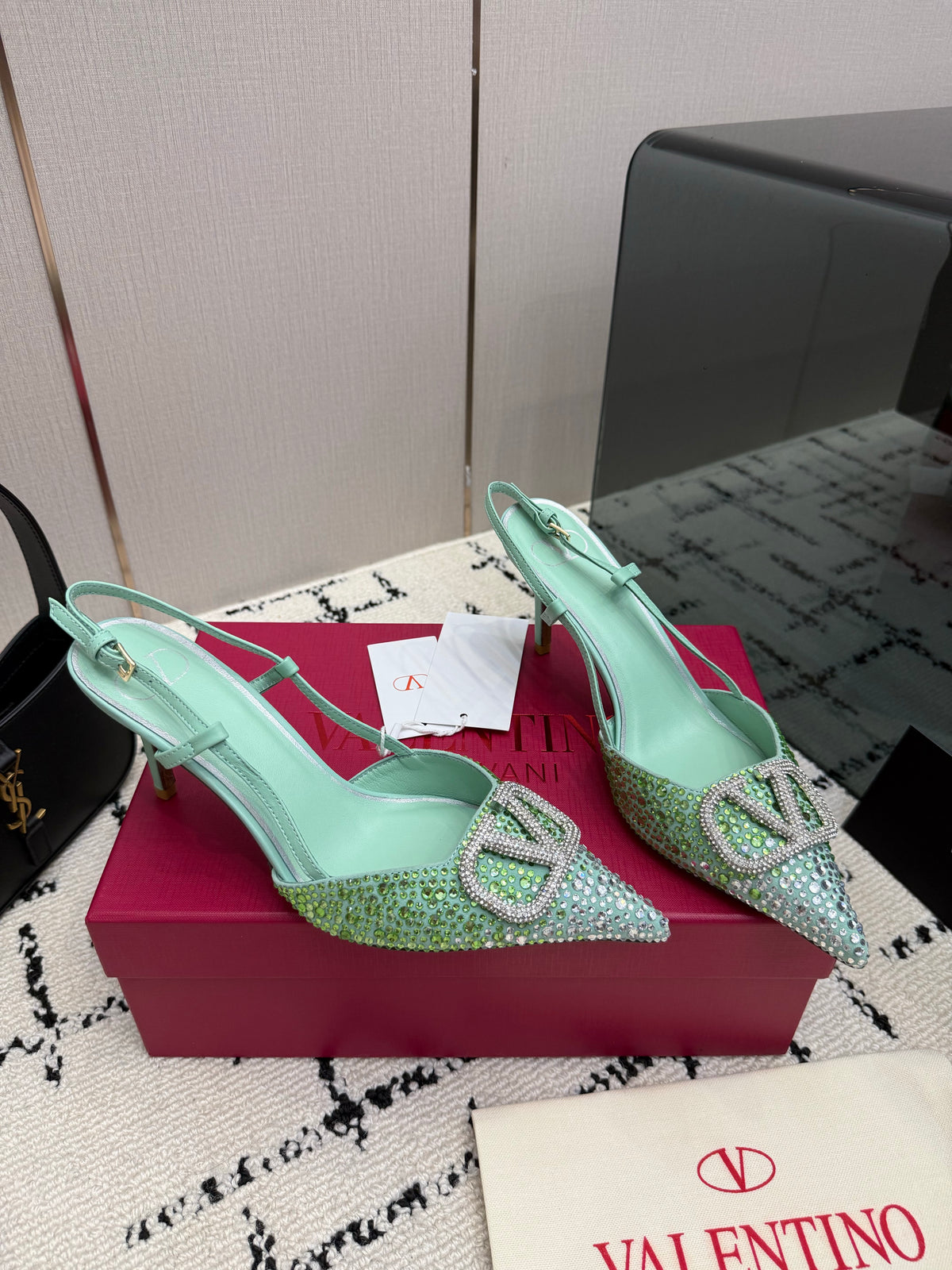 Crystal-Embellished Pointed-Toe Slingback Heels — product photo 11