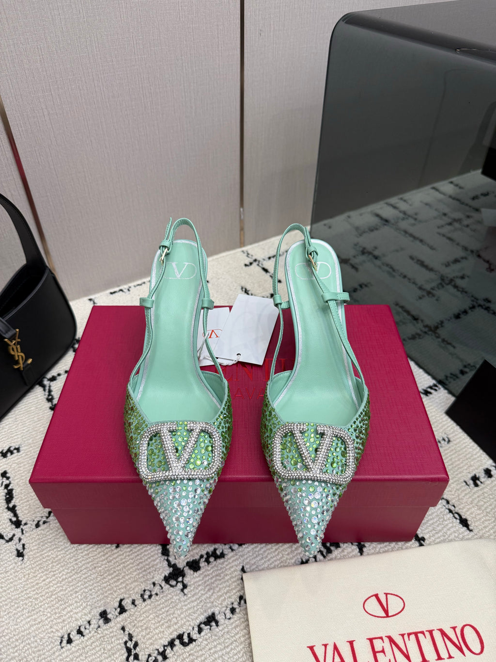Crystal-Embellished Pointed-Toe Slingback Heels — product photo 12