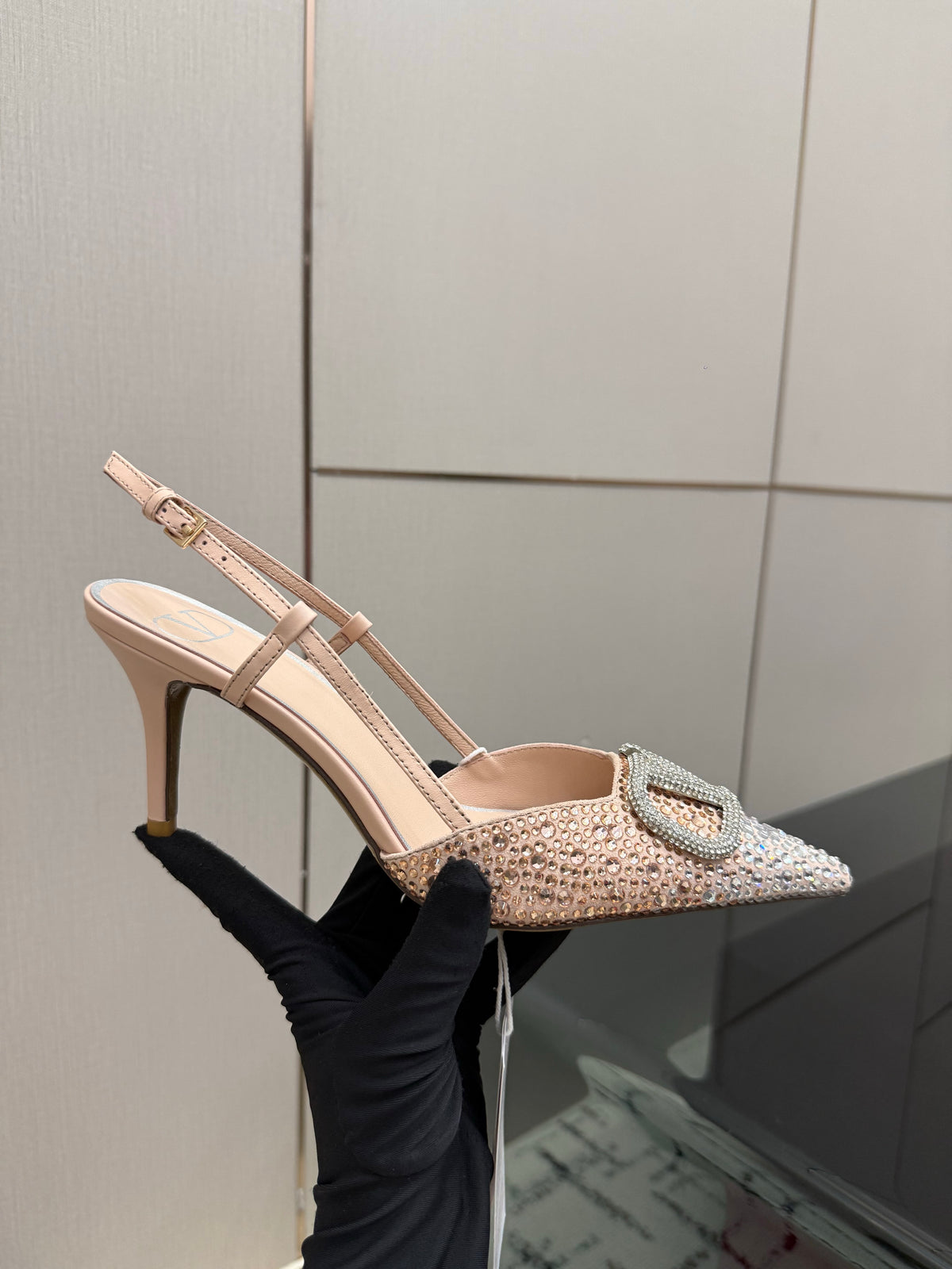 Crystal-Embellished Pointed-Toe Slingback Heels — product photo 5