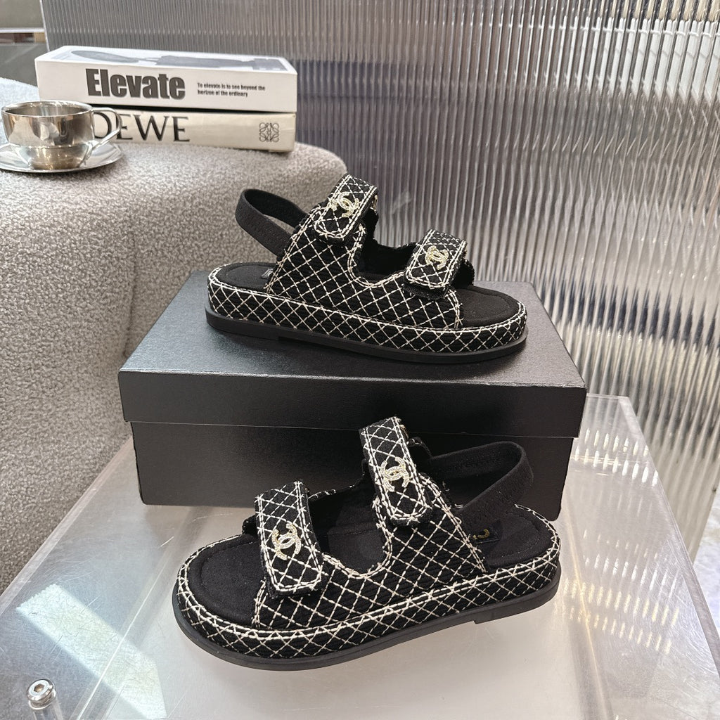 Tweed Double-Strap Platform Sandals — product photo 1