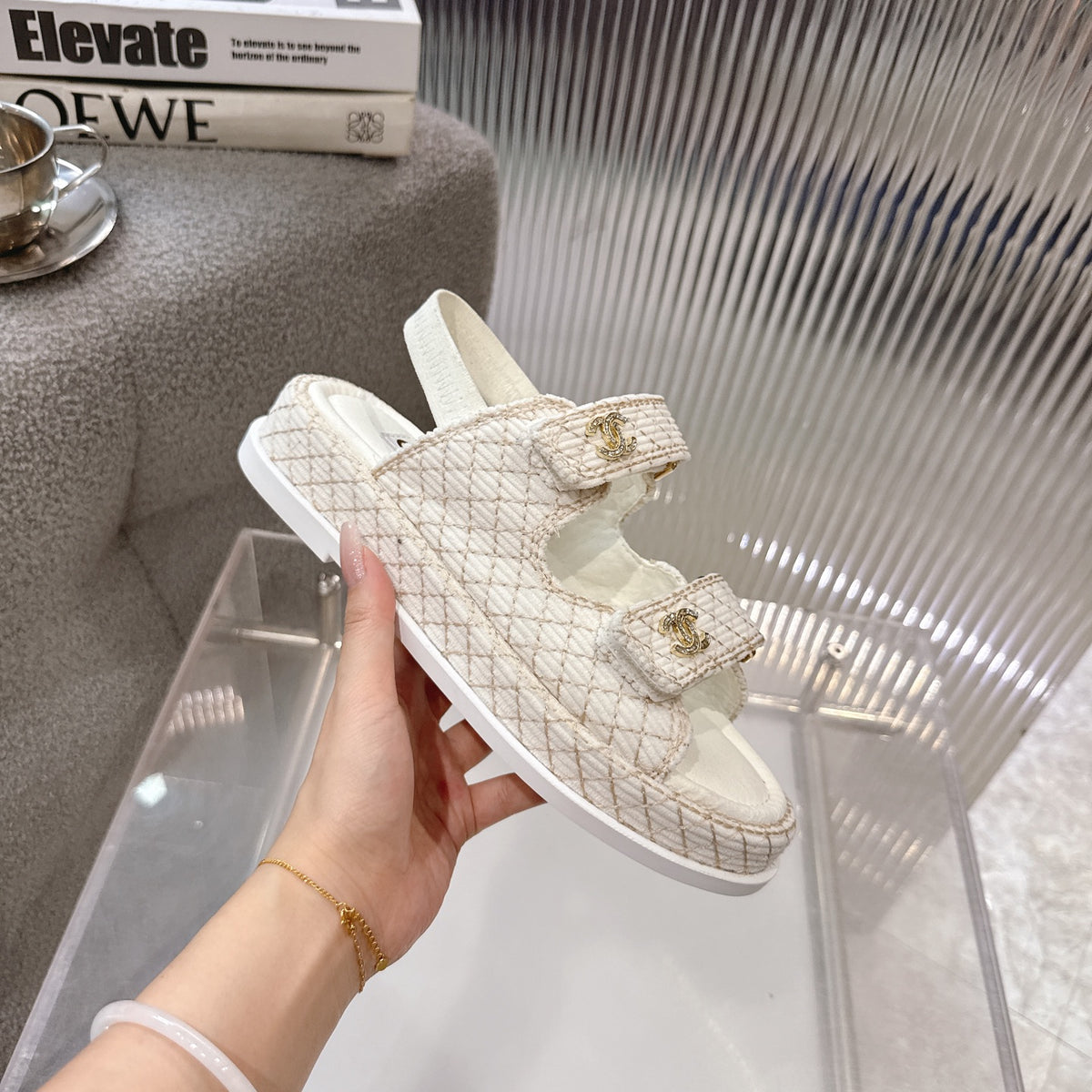 Tweed Double-Strap Platform Sandals — product photo 11
