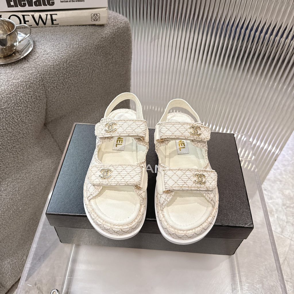 Tweed Double-Strap Platform Sandals — product photo 15