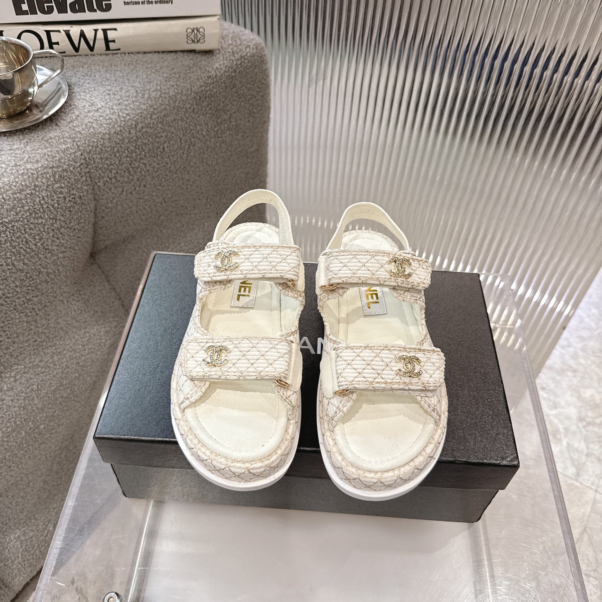 Tweed Double-Strap Platform Sandals — product photo 15