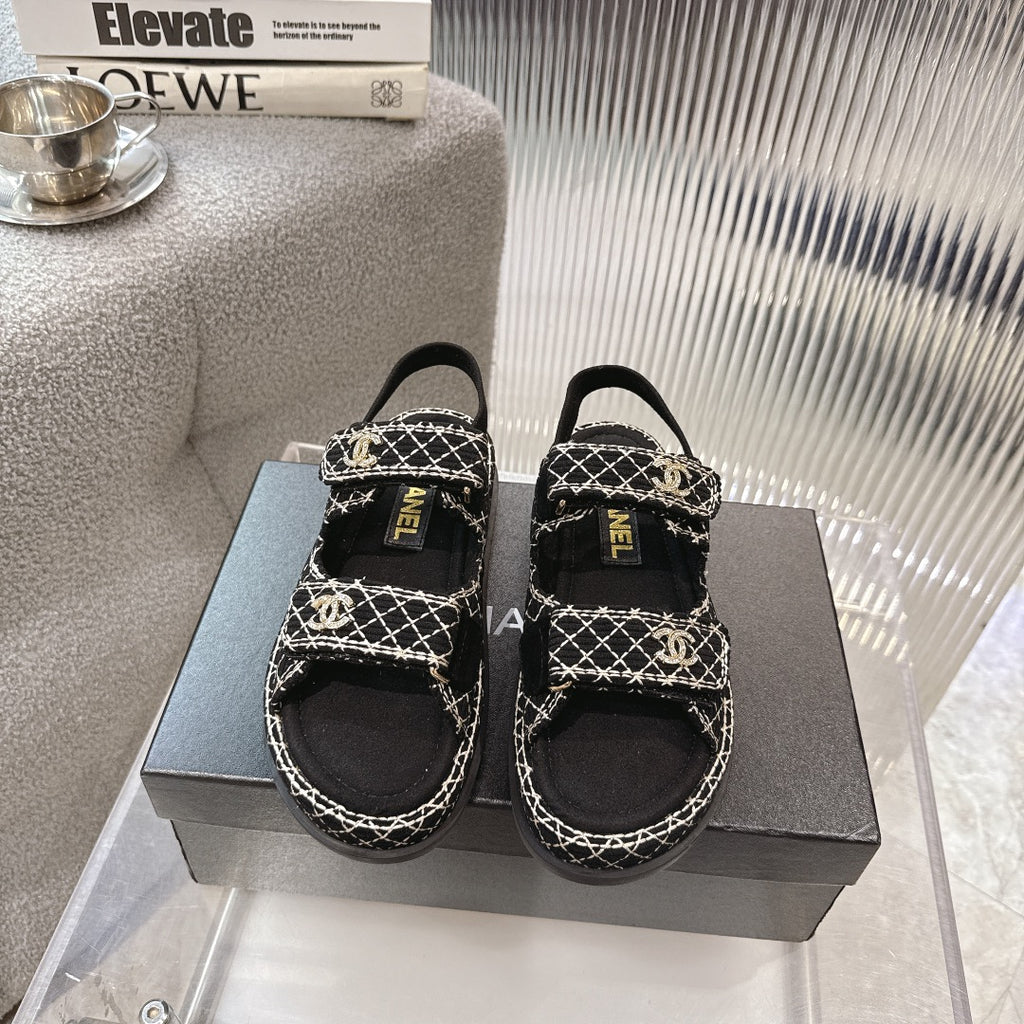 Tweed Double-Strap Platform Sandals — product photo 2