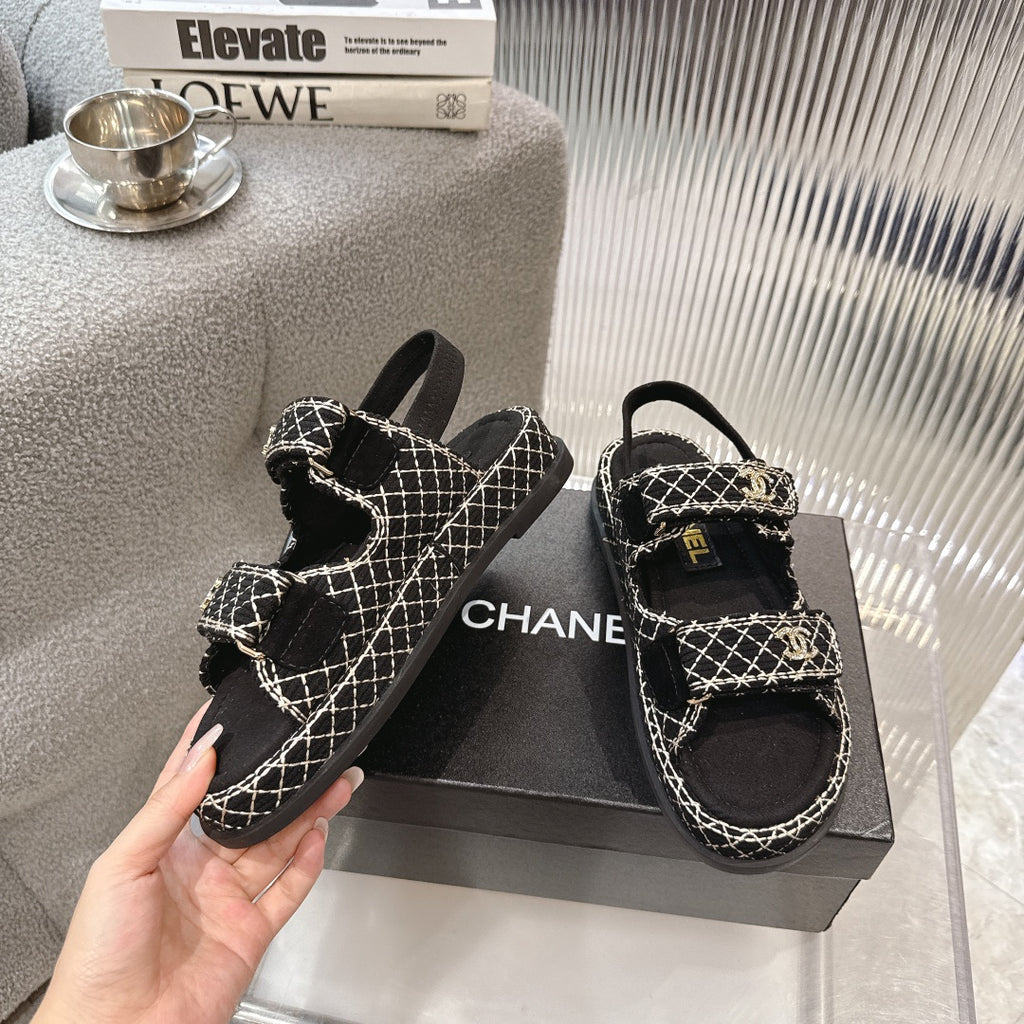 Tweed Double-Strap Platform Sandals — product photo 3