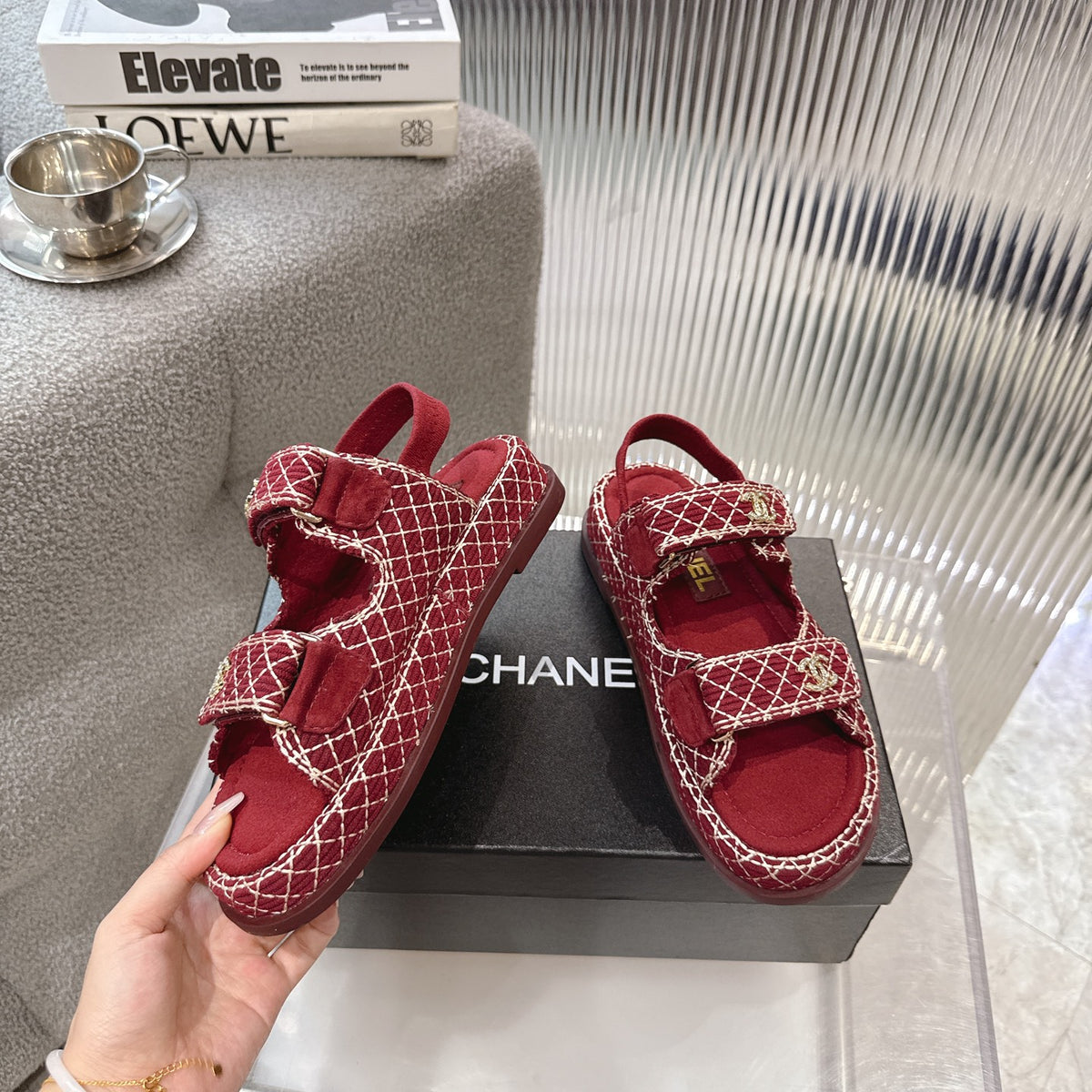Tweed Double-Strap Platform Sandals — product photo 4
