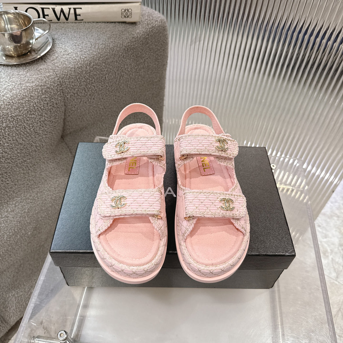 Tweed Double-Strap Platform Sandals — product photo 8