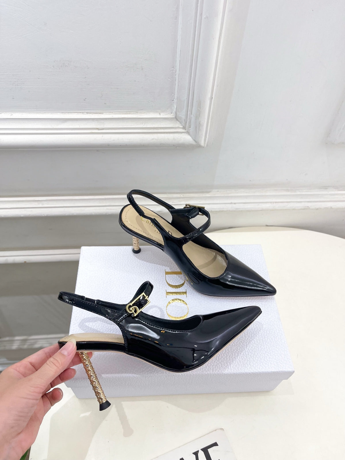 Metal-Detail Pointed-Toe Slingback Pumps — product photo 1