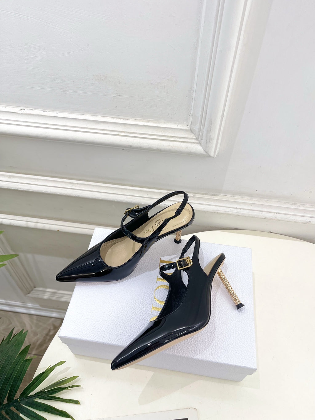 Metal-Detail Pointed-Toe Slingback Pumps — product photo 6