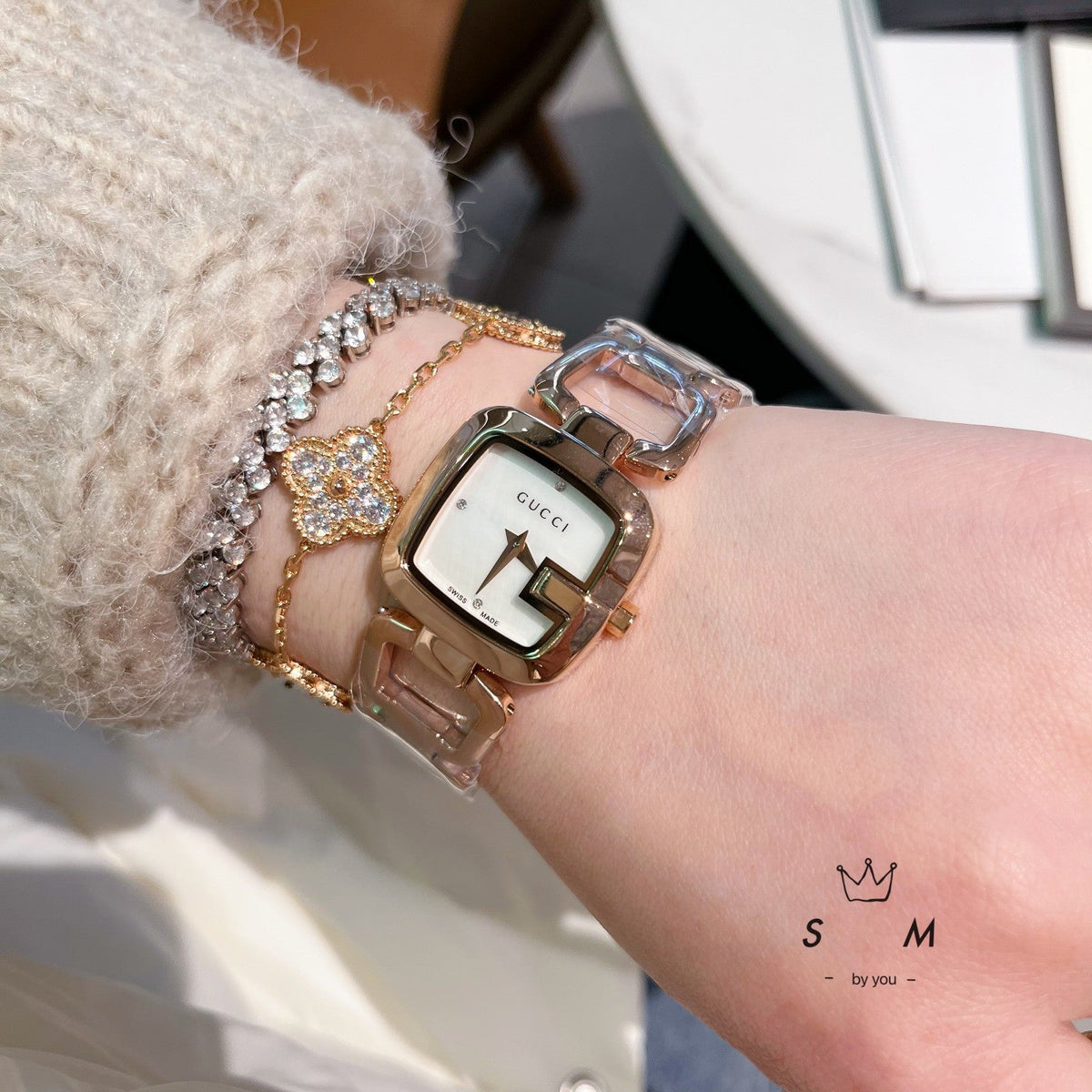 Open-Link Square Quartz Bracelet Watch