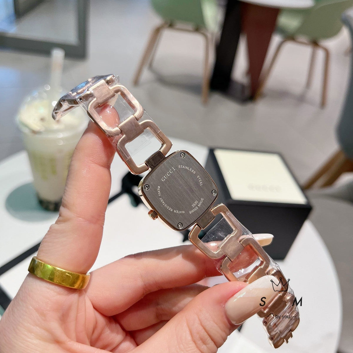 Open-Link Square Quartz Bracelet Watch