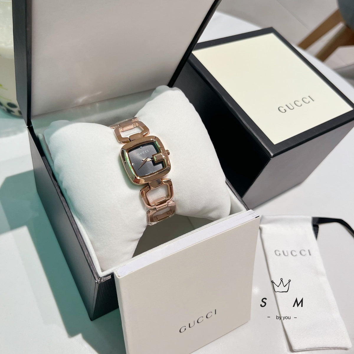 Open-Link Square Quartz Bracelet Watch