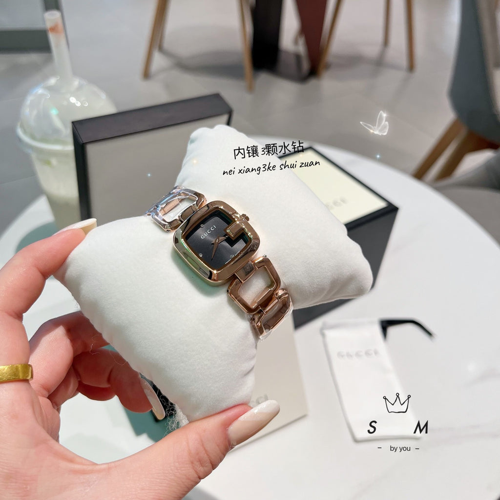 Open-Link Square Quartz Bracelet Watch
