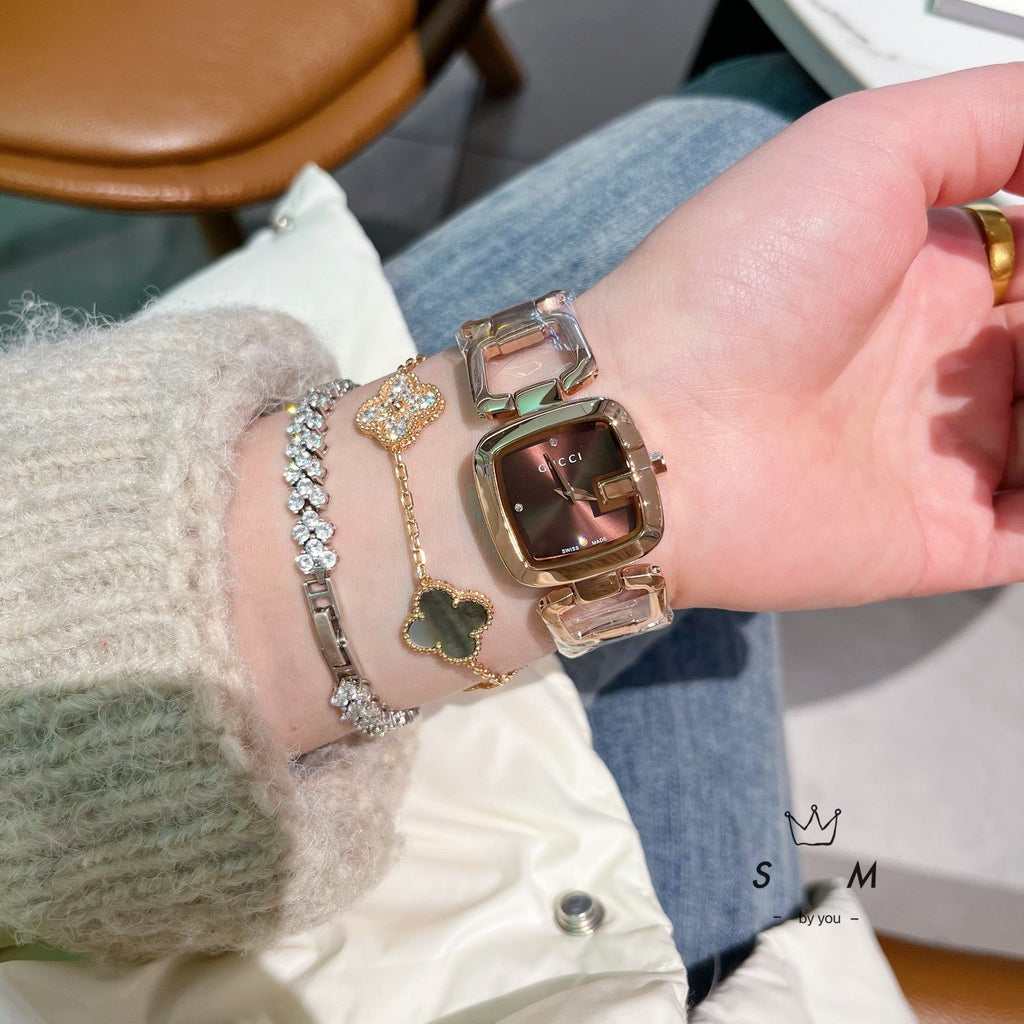 Open-Link Square Quartz Bracelet Watch