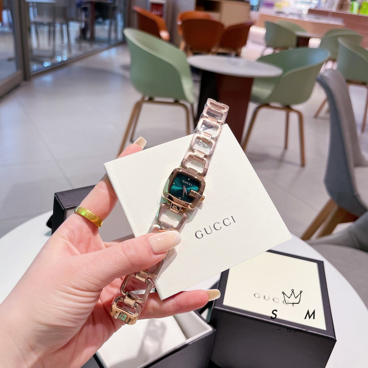 Open-Link Square Quartz Bracelet Watch