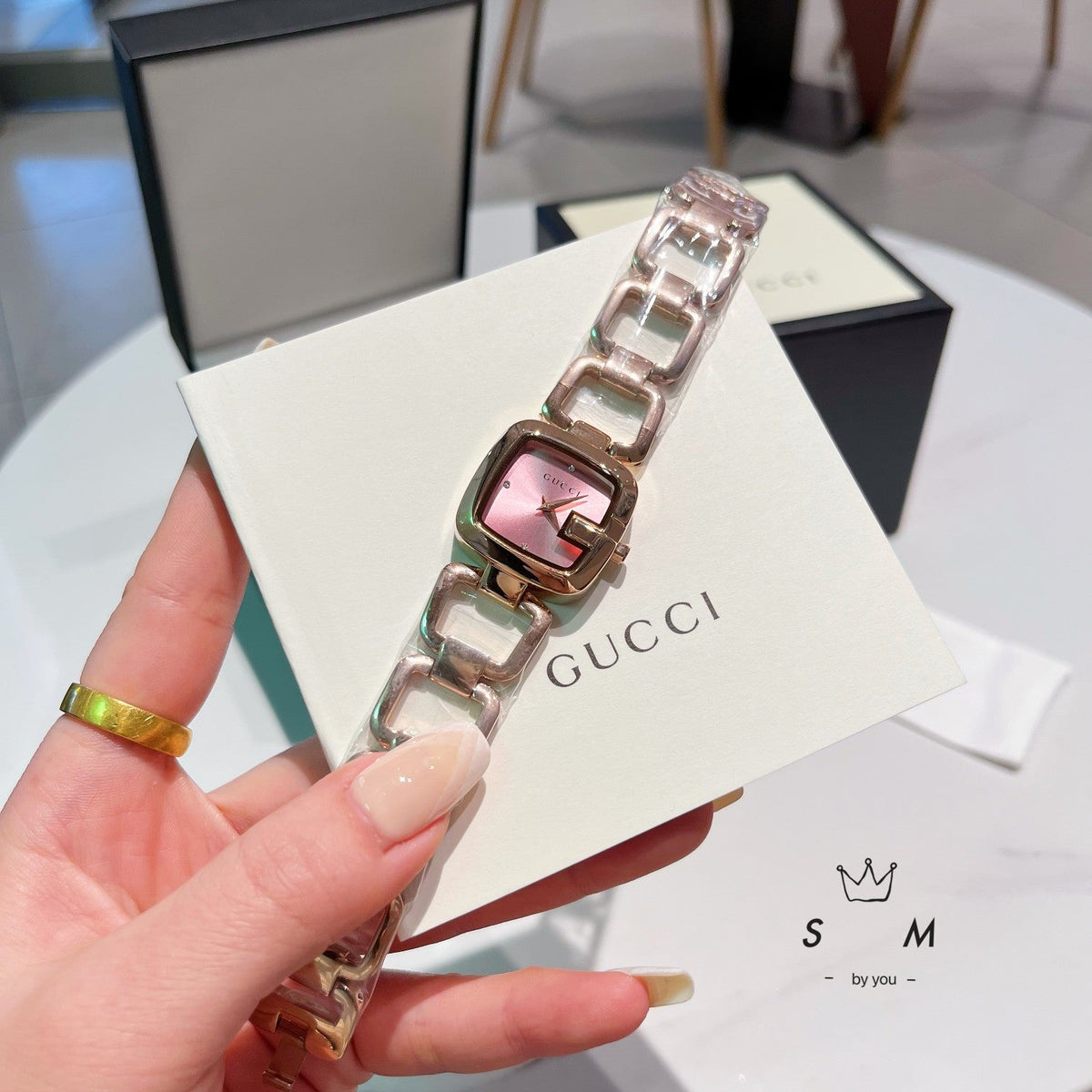 Open-Link Square Quartz Bracelet Watch