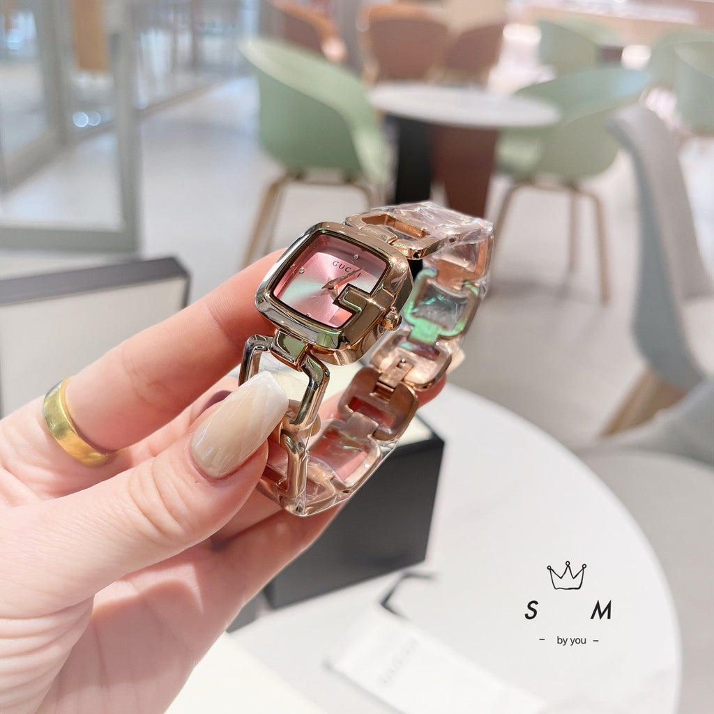 Open-Link Square Quartz Bracelet Watch