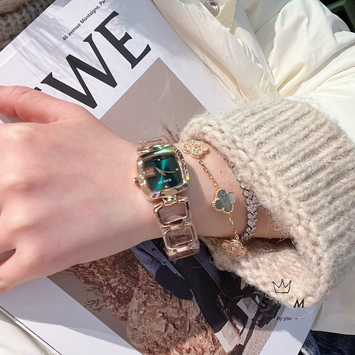 Open-Link Square Quartz Bracelet Watch