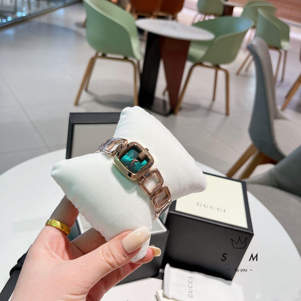 Open-Link Square Quartz Bracelet Watch