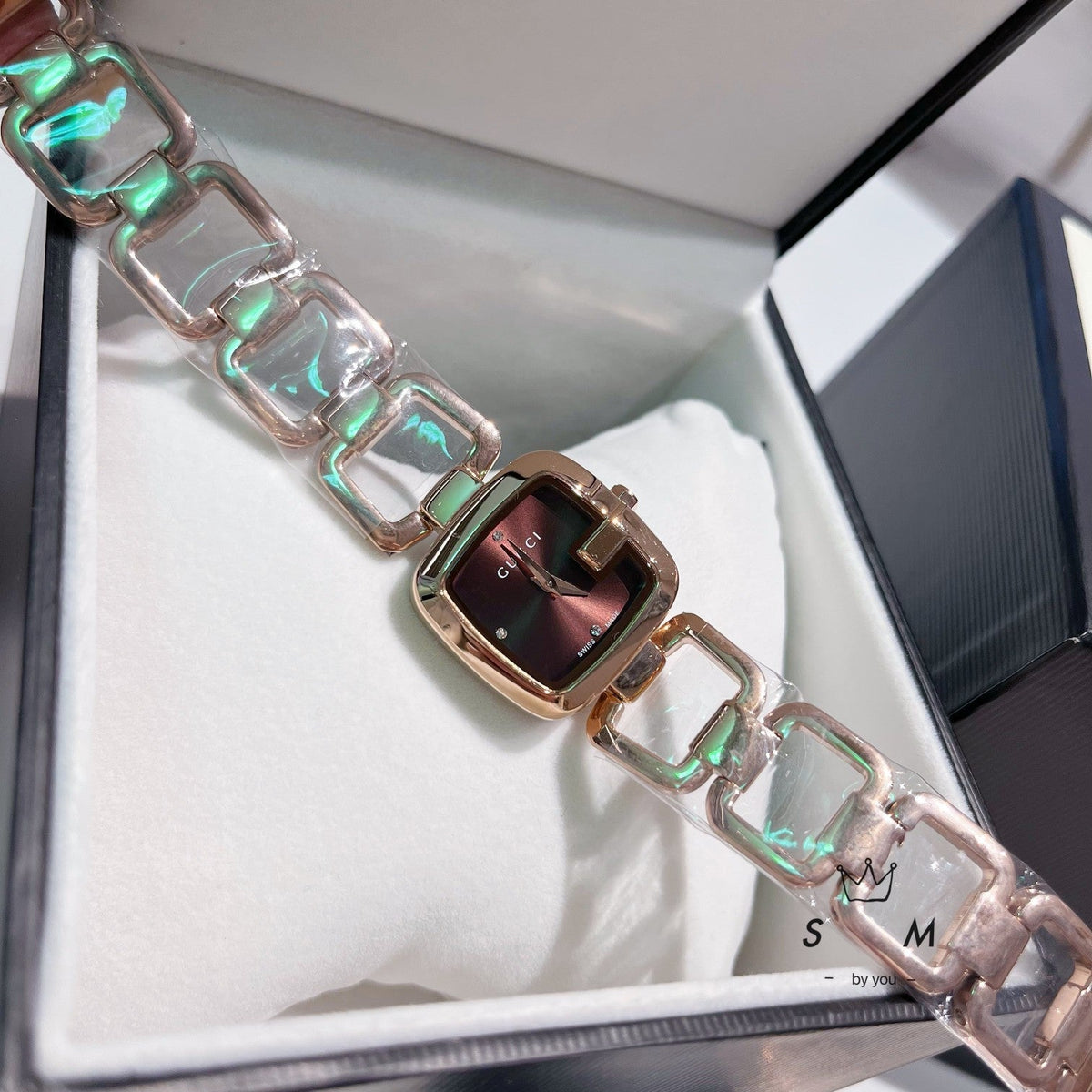 Open-Link Square Quartz Bracelet Watch