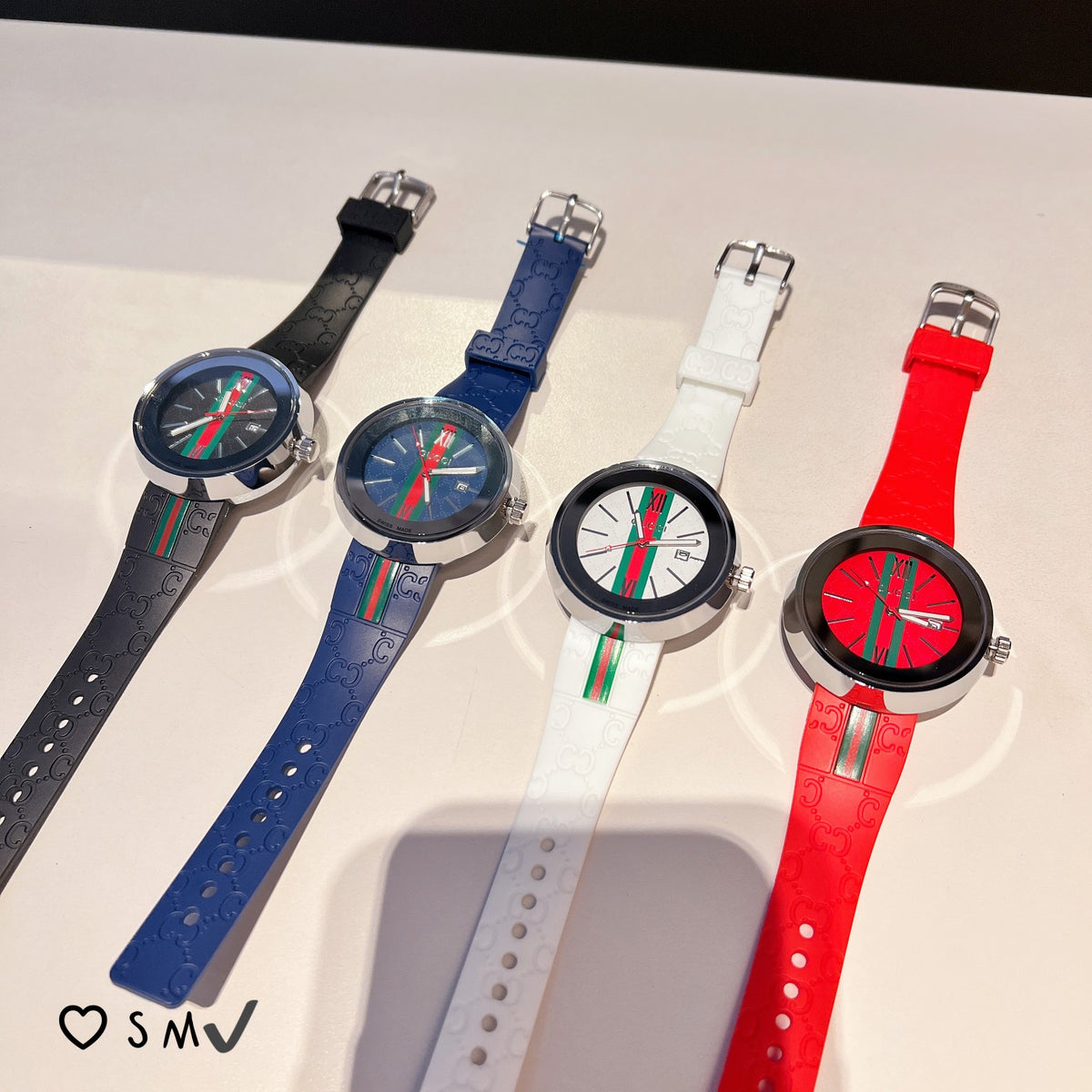 Striped Dial Silicone Strap Quartz Watch