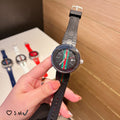 Striped Dial Silicone Strap Quartz Watch