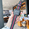 Square Dial Striped Strap Quartz Watch