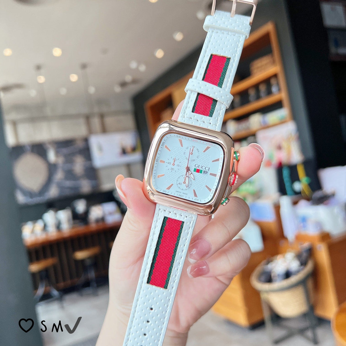 Square Dial Striped Strap Quartz Watch