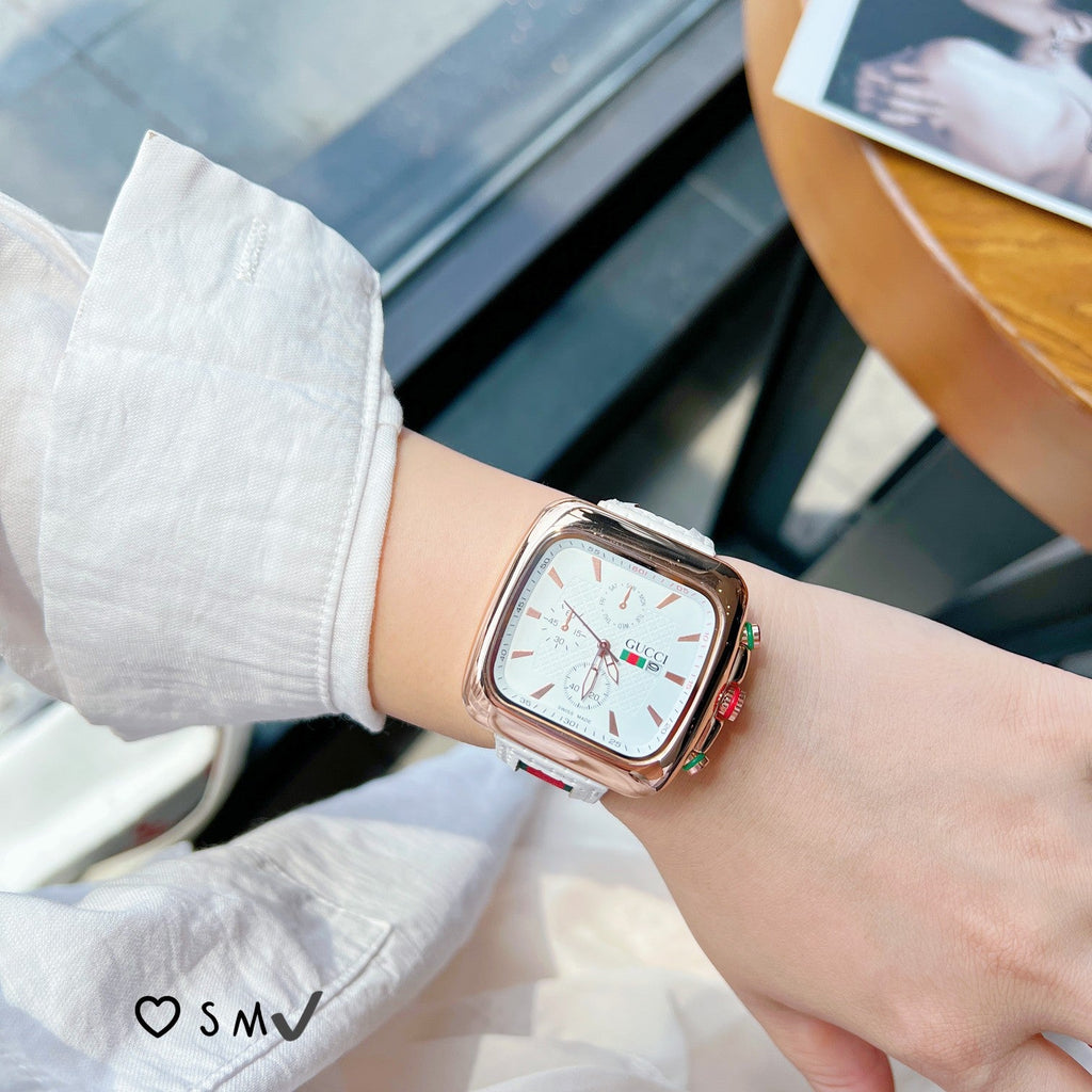Square Dial Striped Strap Quartz Watch
