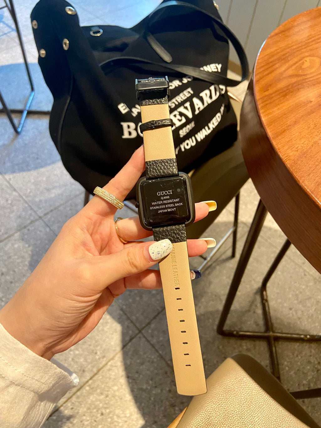 Minimal Square Dial Leather Strap Quartz Watch