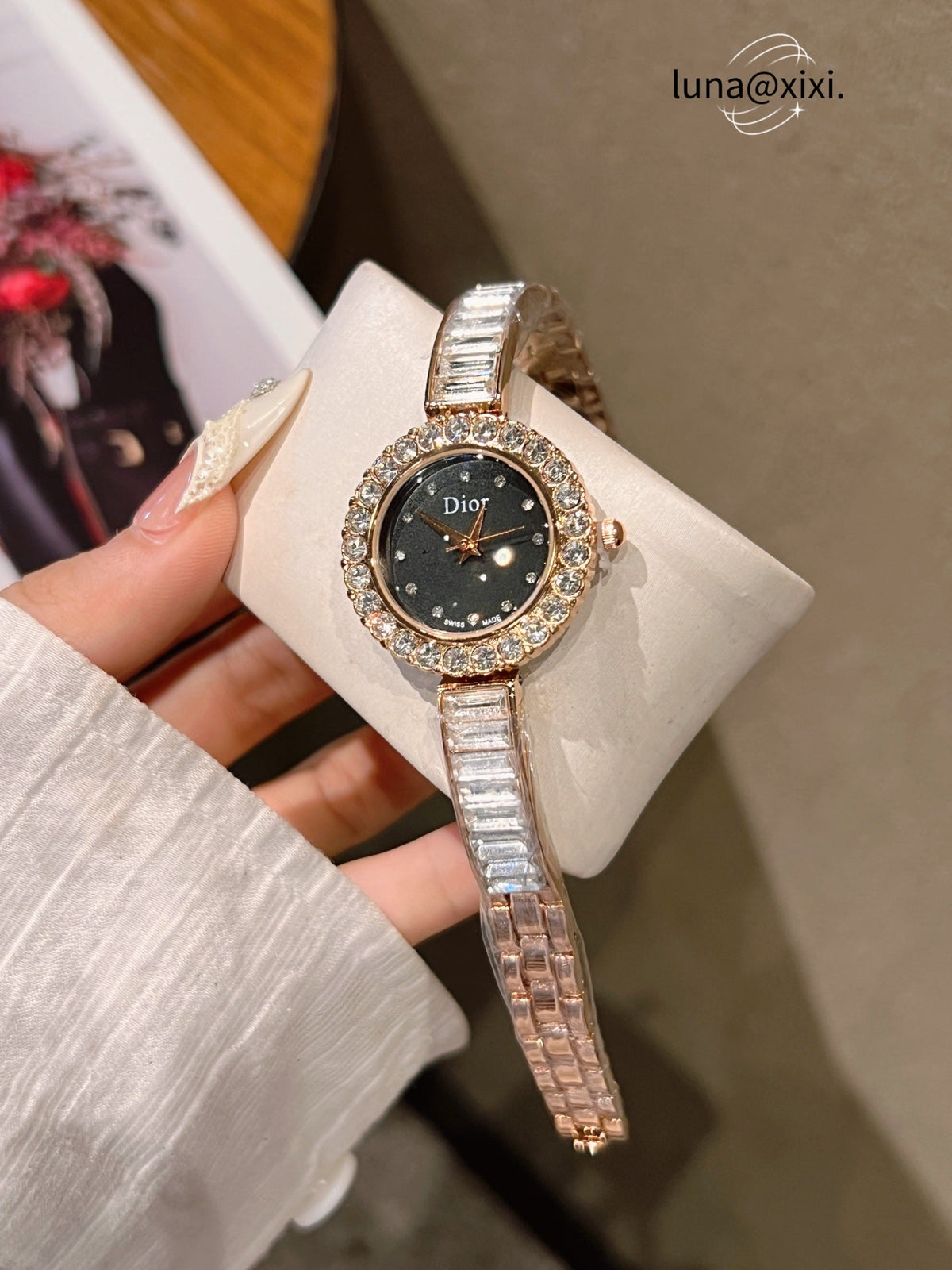 Stone-Accent Round Bracelet Quartz Watch